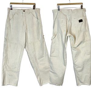 Vintage Stan Ray Carpenter Pants White Ivory Cotton Double Knee Raw Hem USA